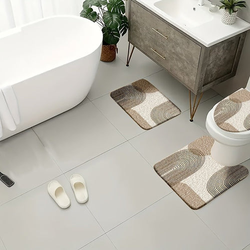 4pcs Bathroom Mat Set, Modern Minimalist Bath Rug - Elegant Design Enhances Your Bathroom Experience, Comfortable Toilet U-Shaped Pad, Toilet Lid Cover, Bathroom Decor - image 2