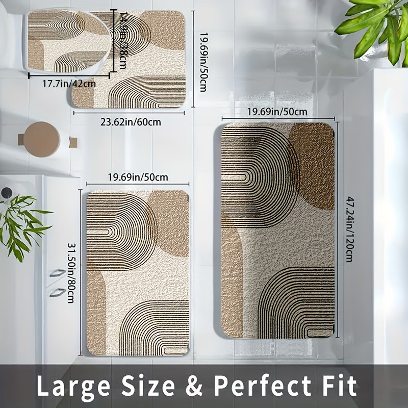4pcs Bathroom Mat Set, Modern Minimalist Bath Rug - Elegant Design Enhances Your Bathroom Experience, Comfortable Toilet U-Shaped Pad, Toilet Lid Cover, Bathroom Decor - image 3