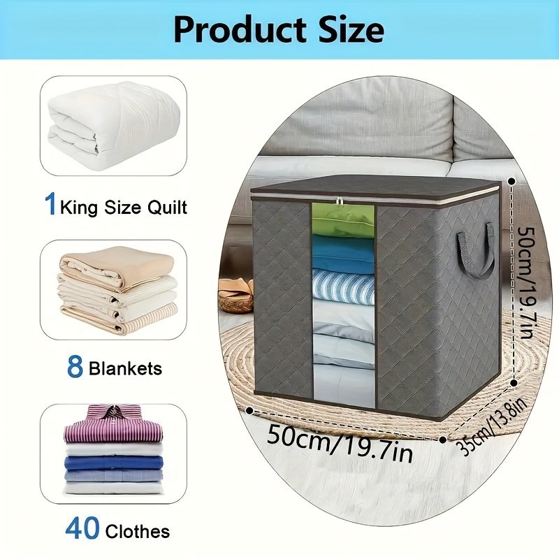 Transparent window and reinforced handle on bedding storage bag