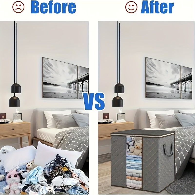 Vintage style 100L bedding storage bags stacked for seasonal storage