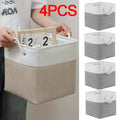 Set of 4 collapsible fabric cube storage boxes with handles in white and grey