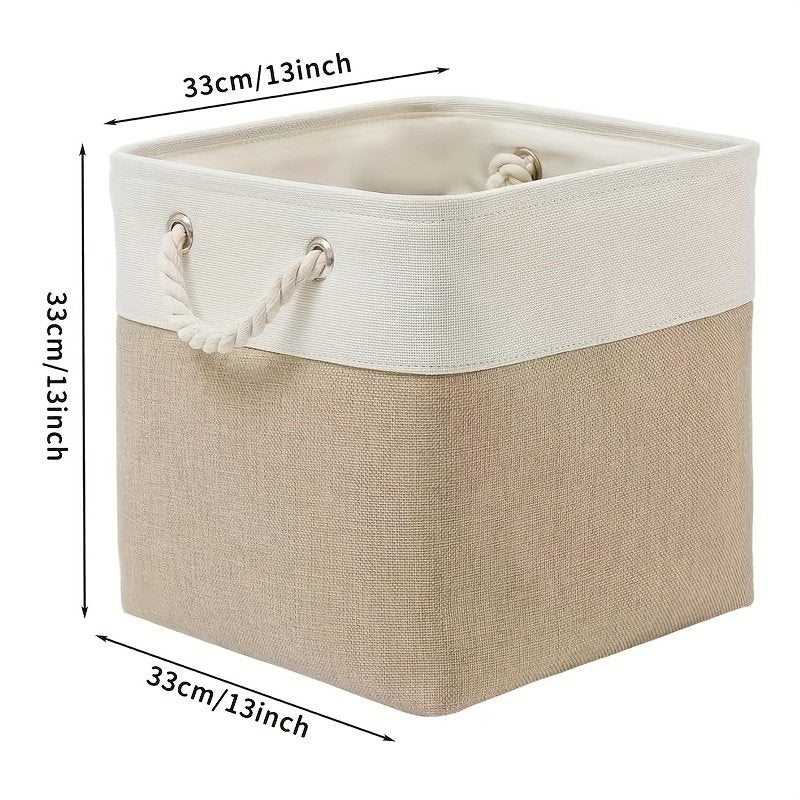 Carry handle detail on collapsible fabric storage cube