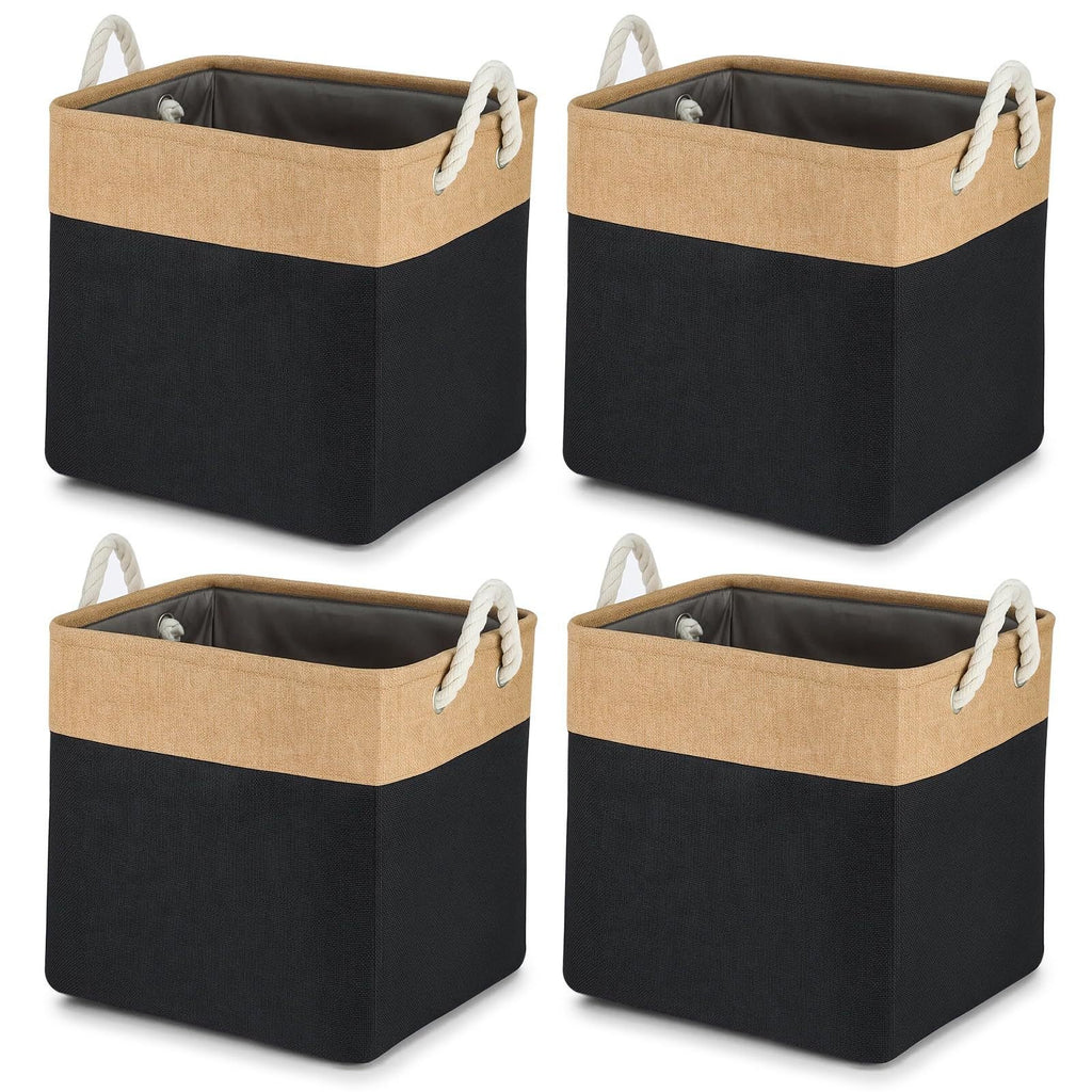 Set of 4 large 13 inch foldable cube storage baskets with handles