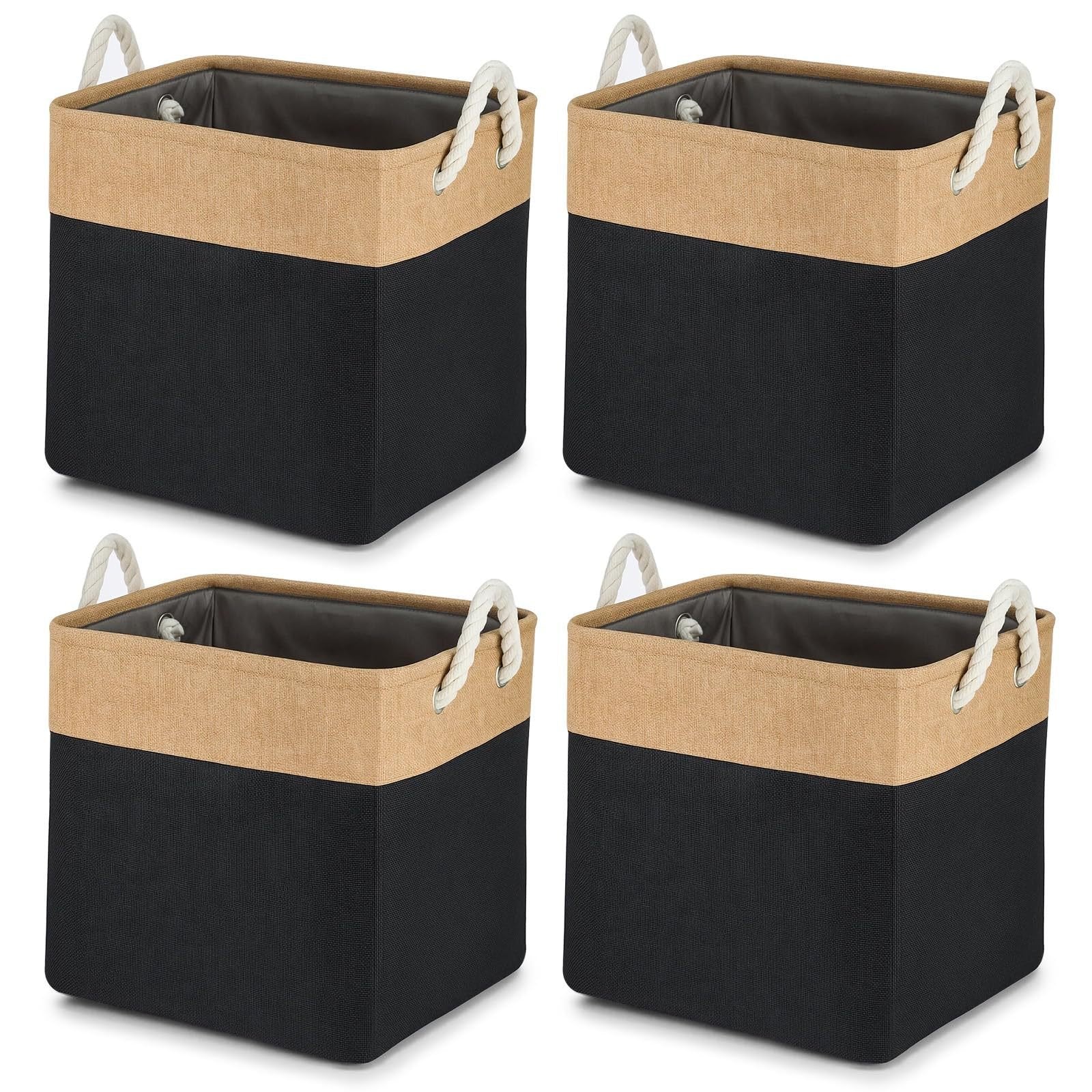 Set of 4 large 13 inch foldable cube storage baskets with handles