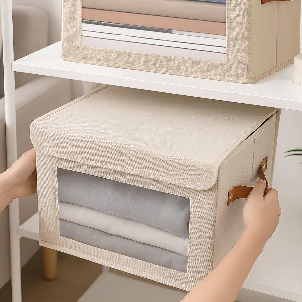 39x25x25cm fabric storage bin with window for home organisation