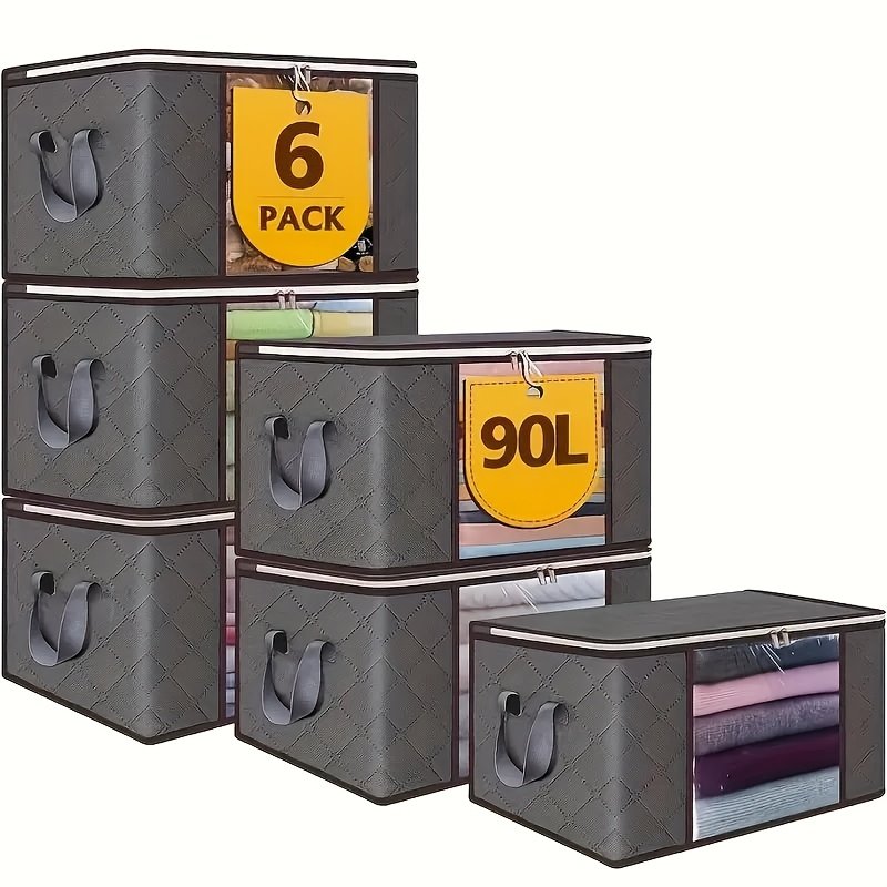 6 pack extra large 90L storage bags with zipper and lid for bedding