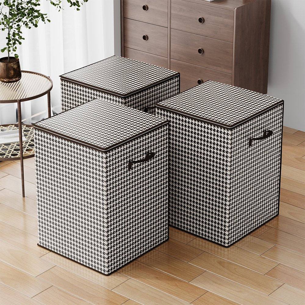Foldable boho storage container with flip-top lid for wardrobe organisation