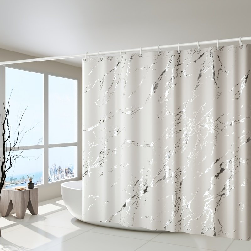 A Gilded And Silvered Shower Curtain Made of 110G Thick Polyester Fabric, Suitable for Home Decoration, Comes with Metal Rings And Matching Hooks - image 1