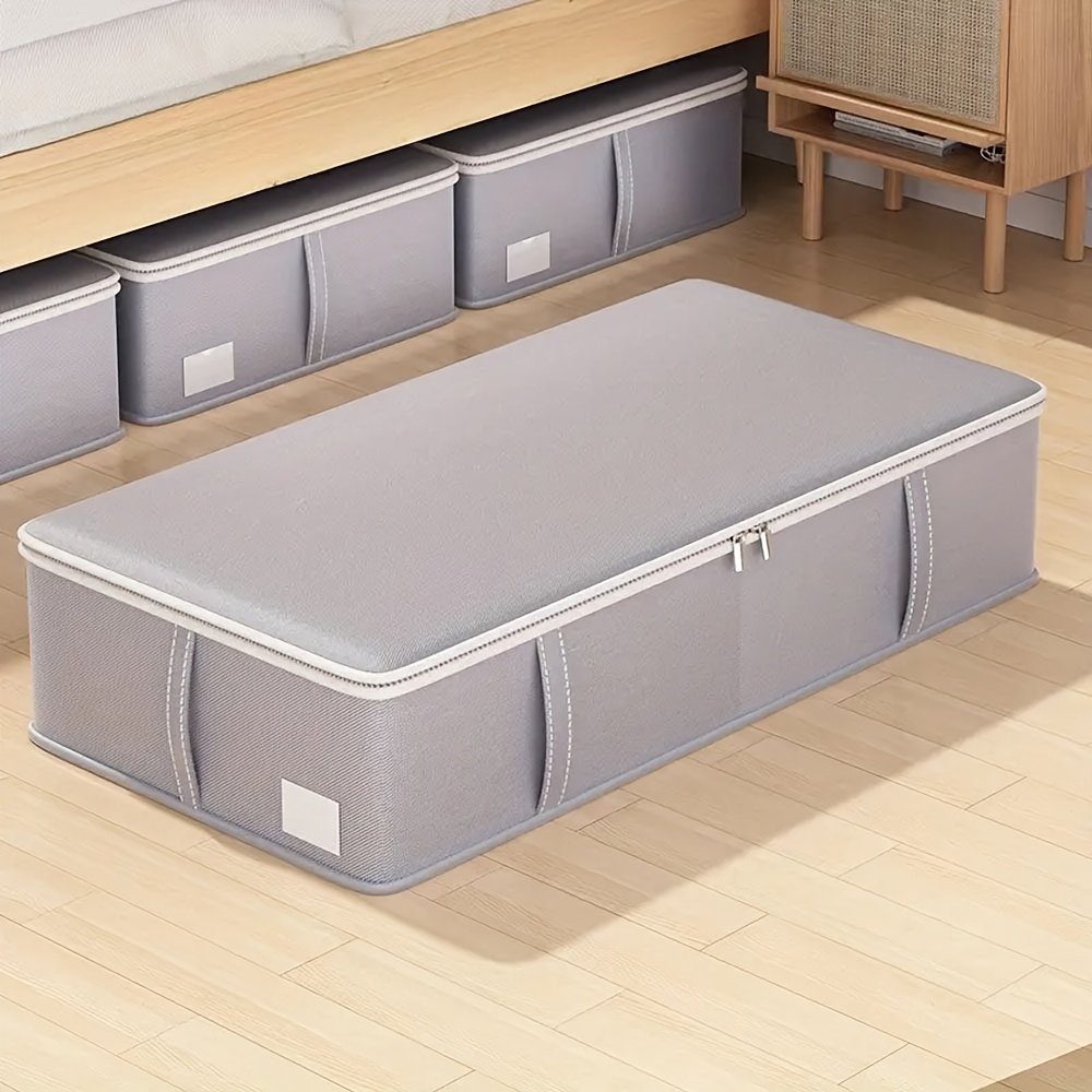 Large fabric underbed storage box with flip-top lid for clothes and blankets