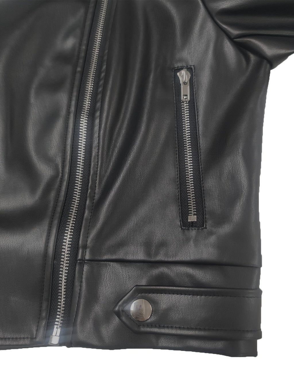 Back view of the women's black PU biker jacket