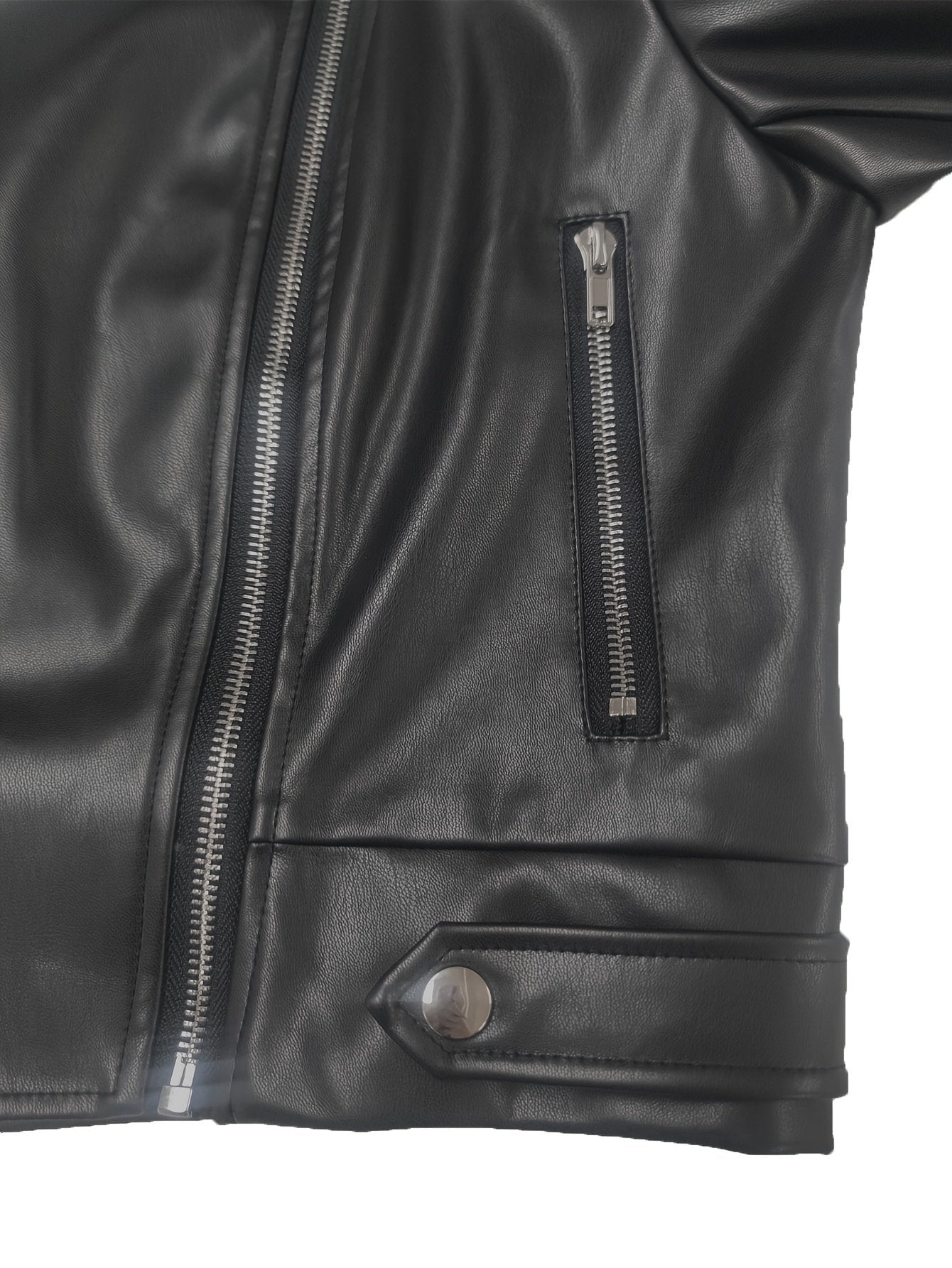 Back view of the women's black PU biker jacket