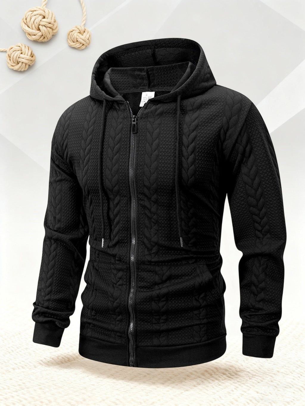 Men's vintage style 3D texture hooded jacket worn outdoors in cold weather