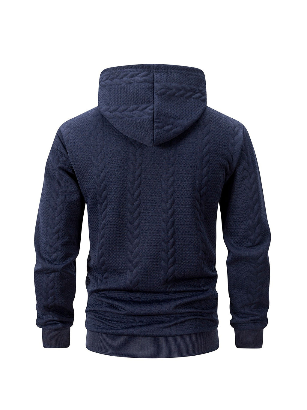 Side view of men's 3D texture hooded winter jacket with side-in pockets