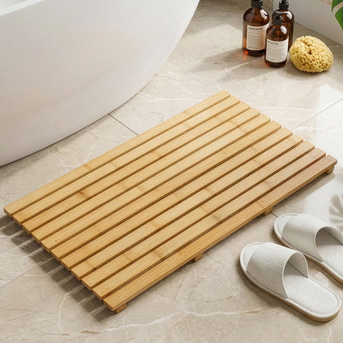 Bamboo Wooden Bath Mat for Bathroom, Large 60x35cm Anti-Slip Duck Board Shower Mat for Indoor & Outdoor Use, Spa, Pool, Sauna - Quick Dry Bathroom Floor Mat with Rubber Feet - image 1