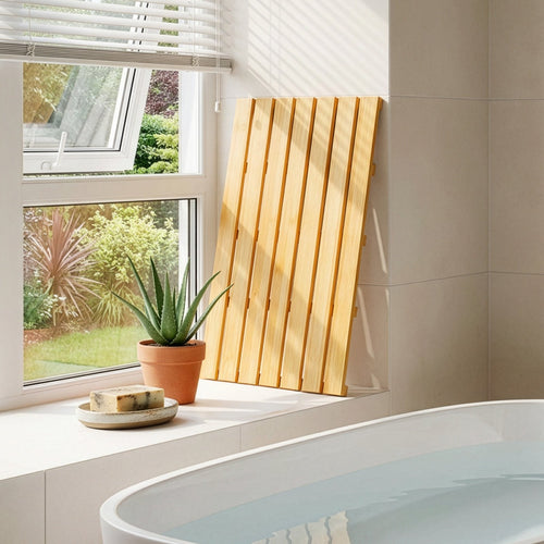 Bamboo Wooden Bath Mat for Bathroom, Large 60x35cm Anti-Slip Duck Board Shower Mat for Indoor & Outdoor Use, Spa, Pool, Sauna - Quick Dry Bathroom Floor Mat with Rubber Feet - image 2