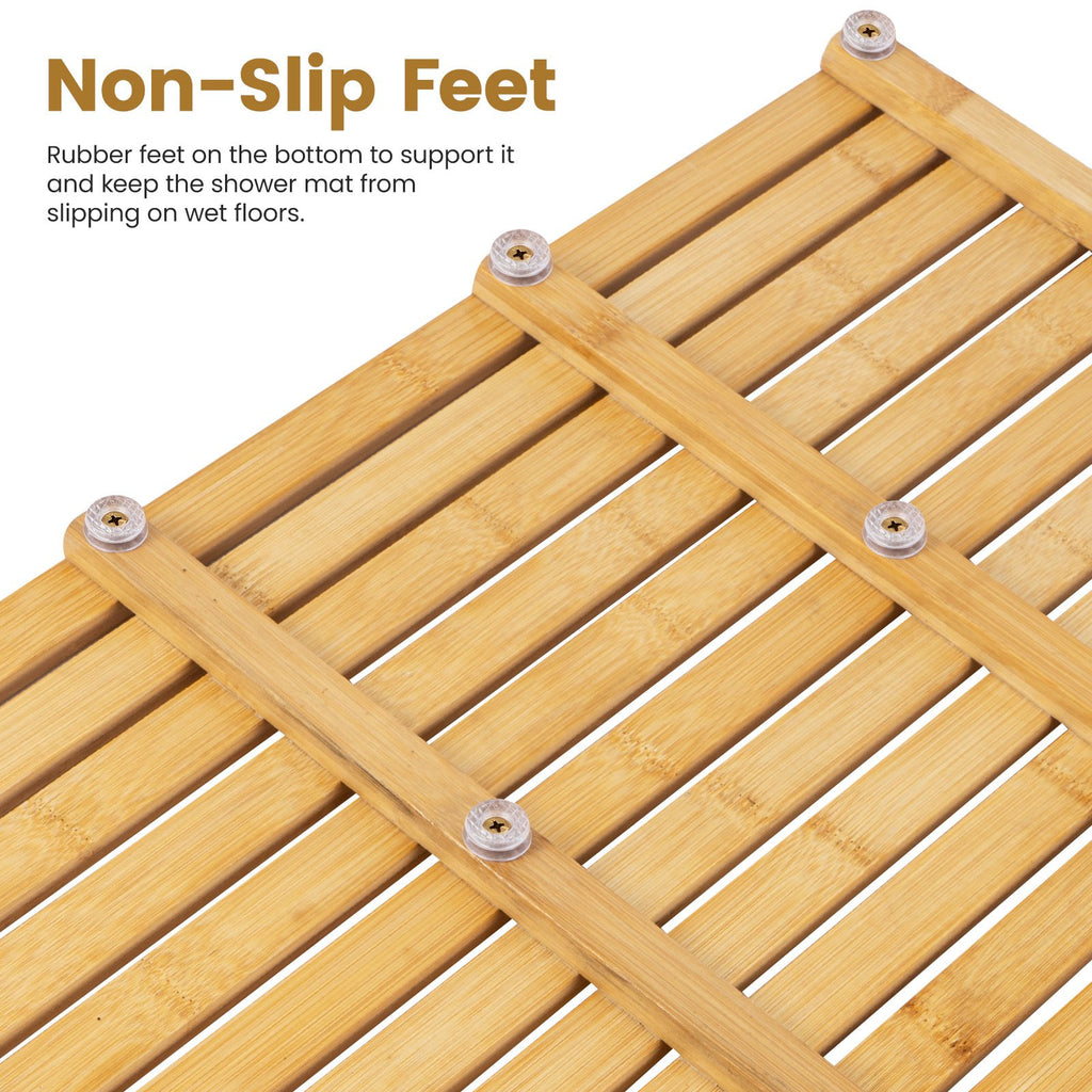 Bamboo Wooden Bath Mat for Bathroom, Large 60x35cm Anti-Slip Duck Board Shower Mat for Indoor & Outdoor Use, Spa, Pool, Sauna - Quick Dry Bathroom Floor Mat with Rubber Feet - image 3