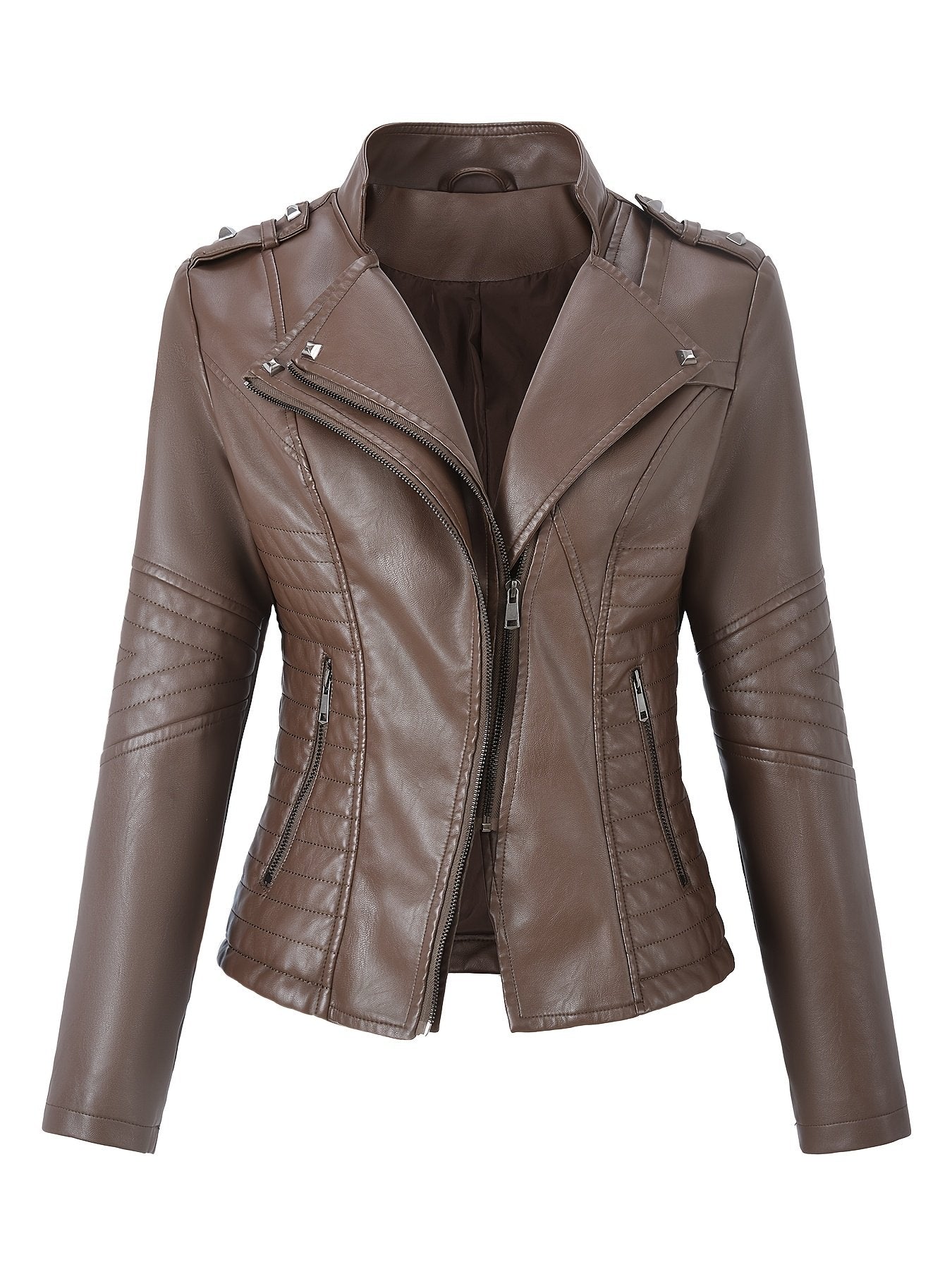 Black vintage style biker jacket for women with zip detailing
