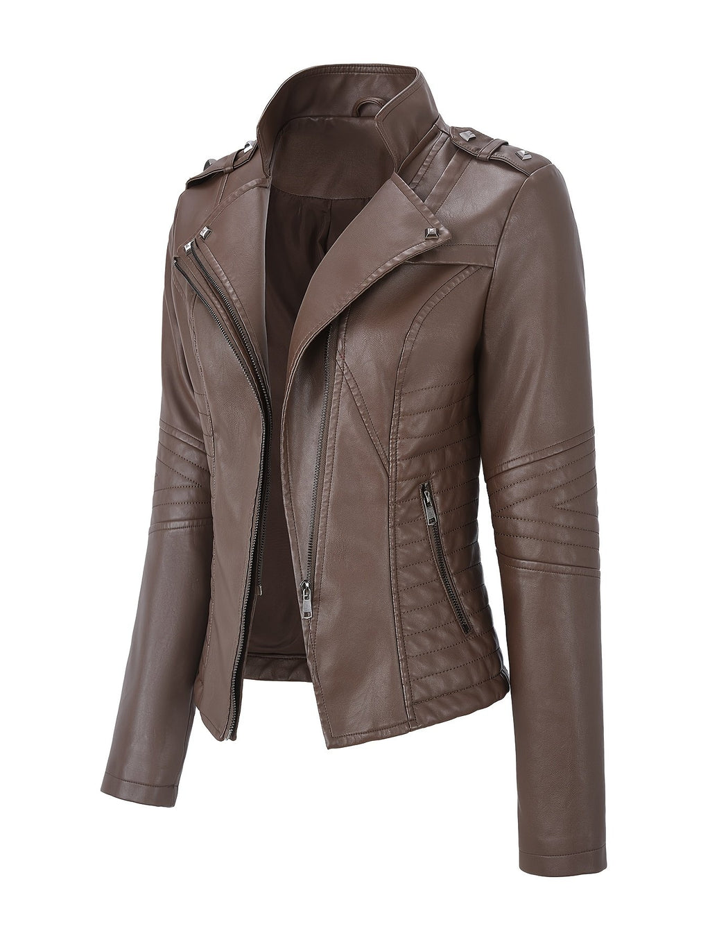Flared hem detail on the women's vintage biker jacket