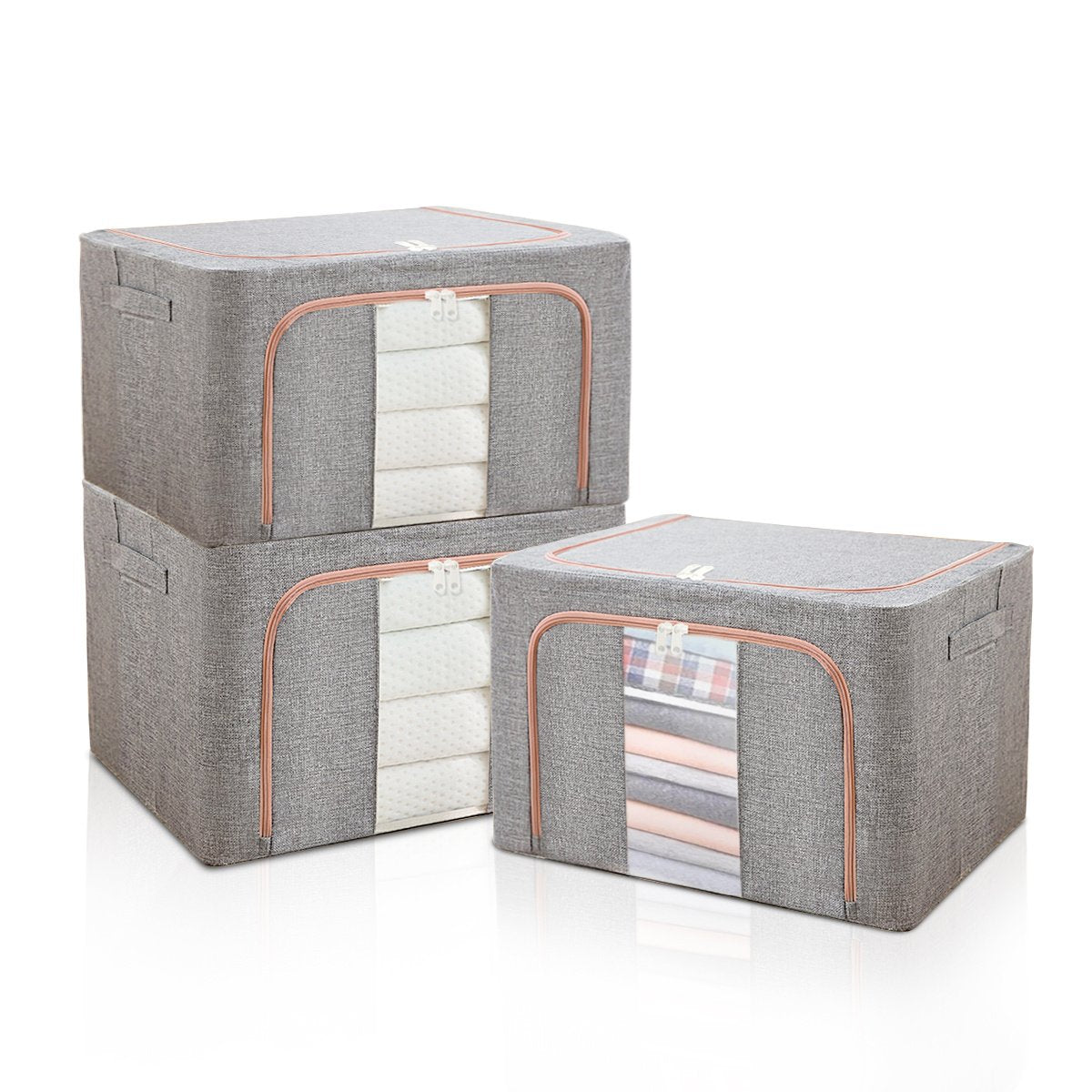 Clothes Storage Bag 3 Pack Storage Boxes with Lids, Foldable Oxford Cloth Steel Frame Box, Wardrobe Storage Organiser for Clothes, Bedding, Blankets,Duvet - image 1