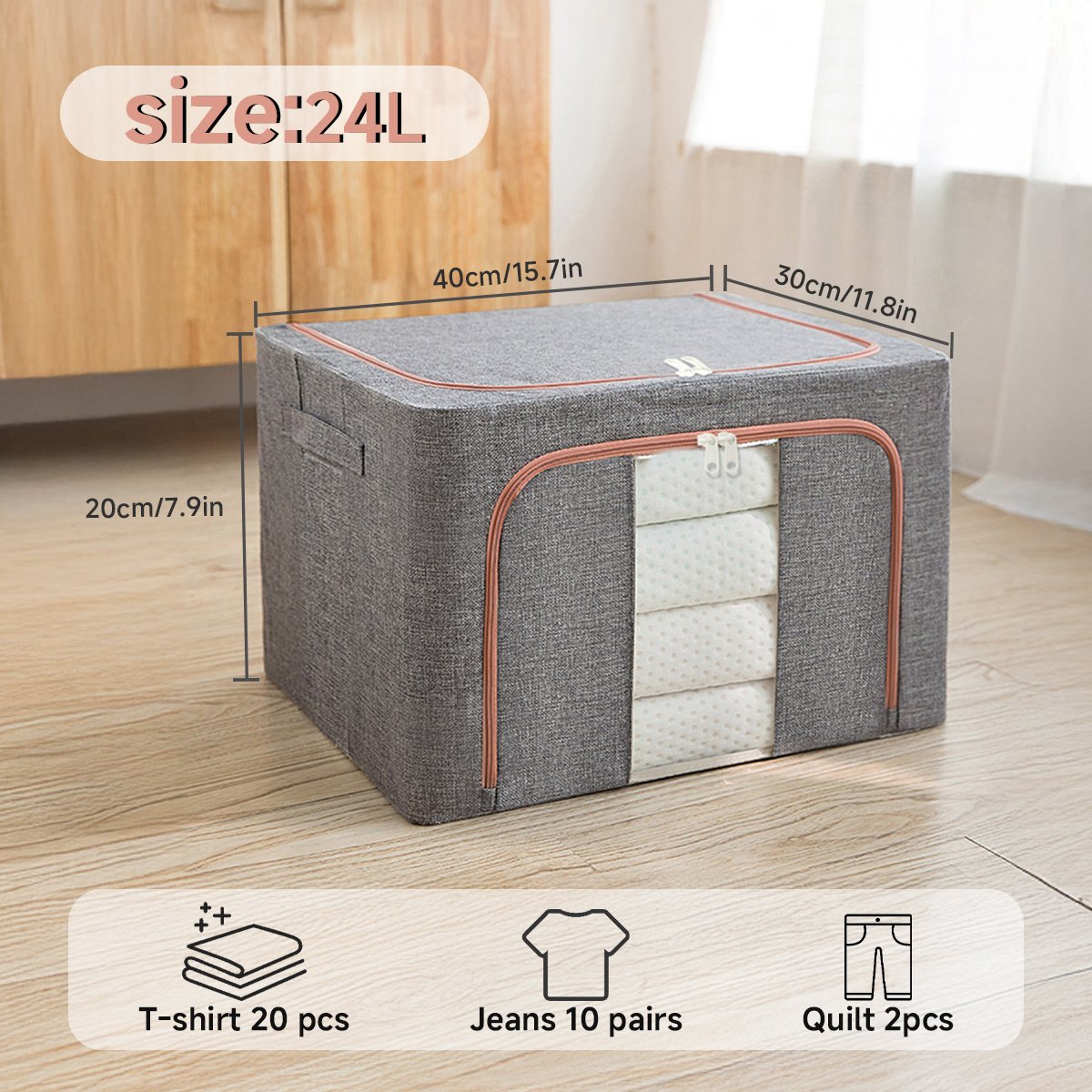 Clothes Storage Bag 3 Pack Storage Boxes with Lids, Foldable Oxford Cloth Steel Frame Box, Wardrobe Storage Organiser for Clothes, Bedding, Blankets,Duvet - image 4