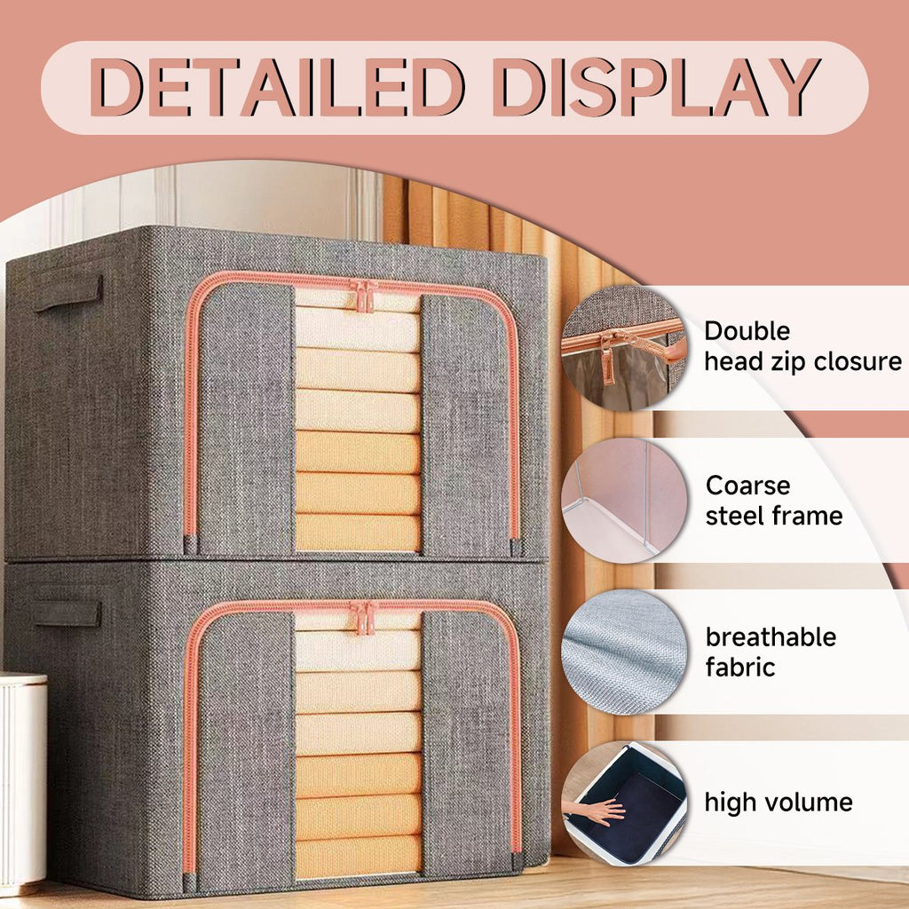 Clothes Storage Bag 3 Pack Storage Boxes with Lids, Foldable Oxford Cloth Steel Frame Box, Wardrobe Storage Organiser for Clothes, Bedding, Blankets,Duvet - image 5