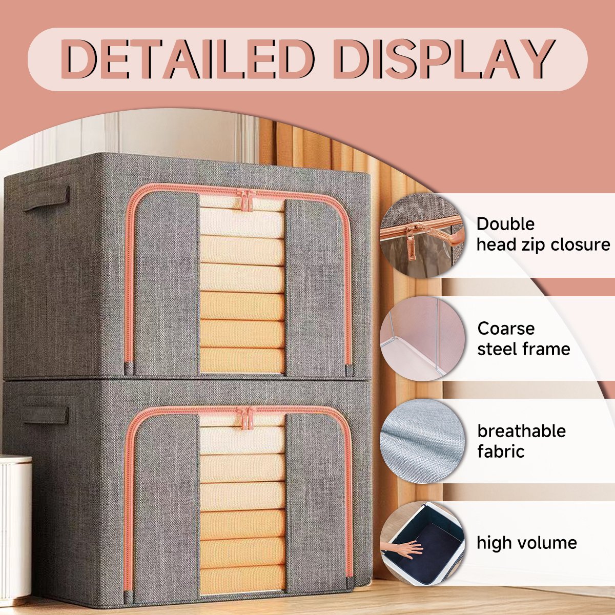 Clothes Storage Bag 3 Pack Storage Boxes with Lids, Foldable Oxford Cloth Steel Frame Box, Wardrobe Storage Organiser for Clothes, Bedding, Blankets,Duvet - image 5