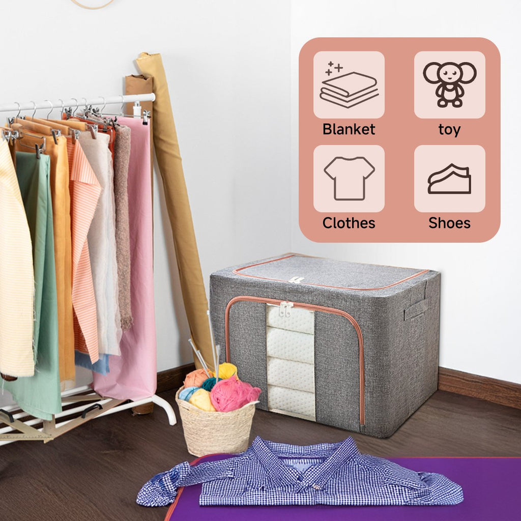 Clothes Storage Bag 3 Pack Storage Boxes with Lids, Foldable Oxford Cloth Steel Frame Box, Wardrobe Storage Organiser for Clothes, Bedding, Blankets,Duvet - image 6