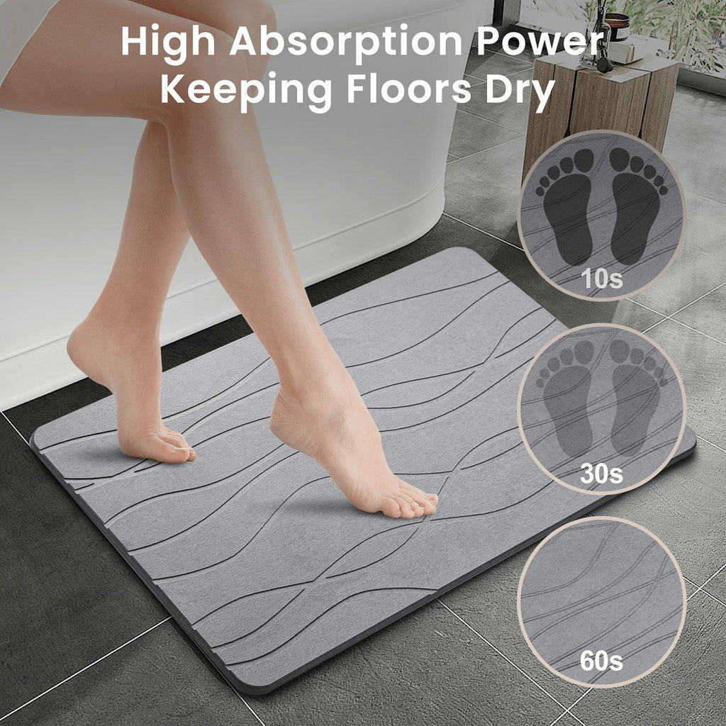 Diatomite Stone Bath Mat with Anti-Slip Pad Diatomaceous Earth Shower Mat for Bathroom Bathtub Kitchen Quick Dry Non Slip Super Absorbent Bathmat Light Gray White - image 2