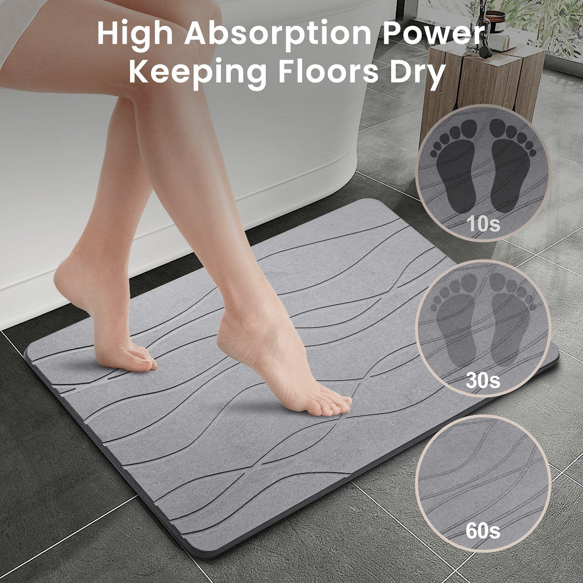 Diatomite Stone Bath Mat with Anti-Slip Pad Diatomaceous Earth Shower Mat for Bathroom Bathtub Kitchen Quick Dry Non Slip Super Absorbent Bathmat Light Gray White - image 2