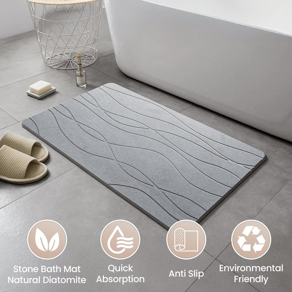 Diatomite Stone Bath Mat with Anti-Slip Pad Diatomaceous Earth Shower Mat for Bathroom Bathtub Kitchen Quick Dry Non Slip Super Absorbent Bathmat Light Gray White - image 4