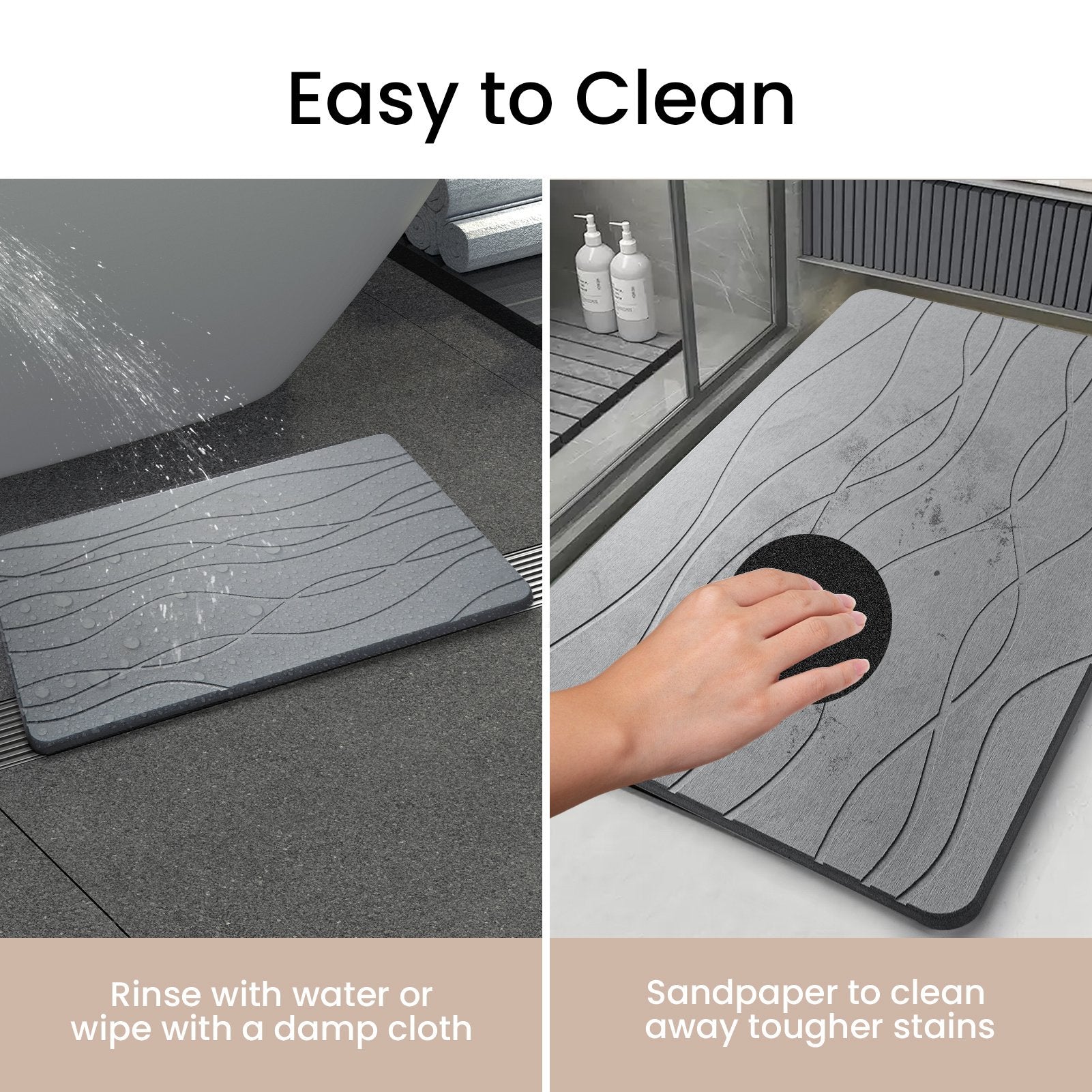 Diatomite Stone Bath Mat with Anti-Slip Pad Diatomaceous Earth Shower Mat for Bathroom Bathtub Kitchen Quick Dry Non Slip Super Absorbent Bathmat Light Gray White - image 5