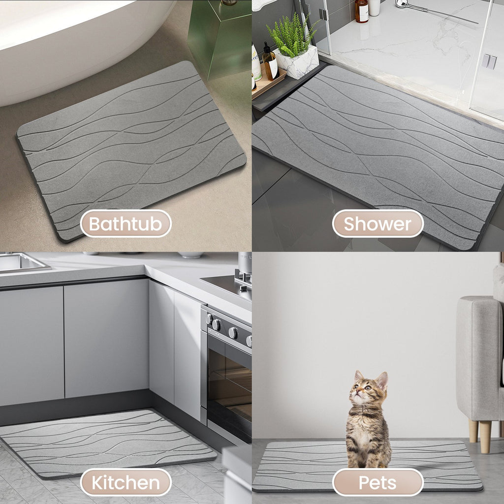 Diatomite Stone Bath Mat with Anti-Slip Pad Diatomaceous Earth Shower Mat for Bathroom Bathtub Kitchen Quick Dry Non Slip Super Absorbent Bathmat Light Gray White - image 6