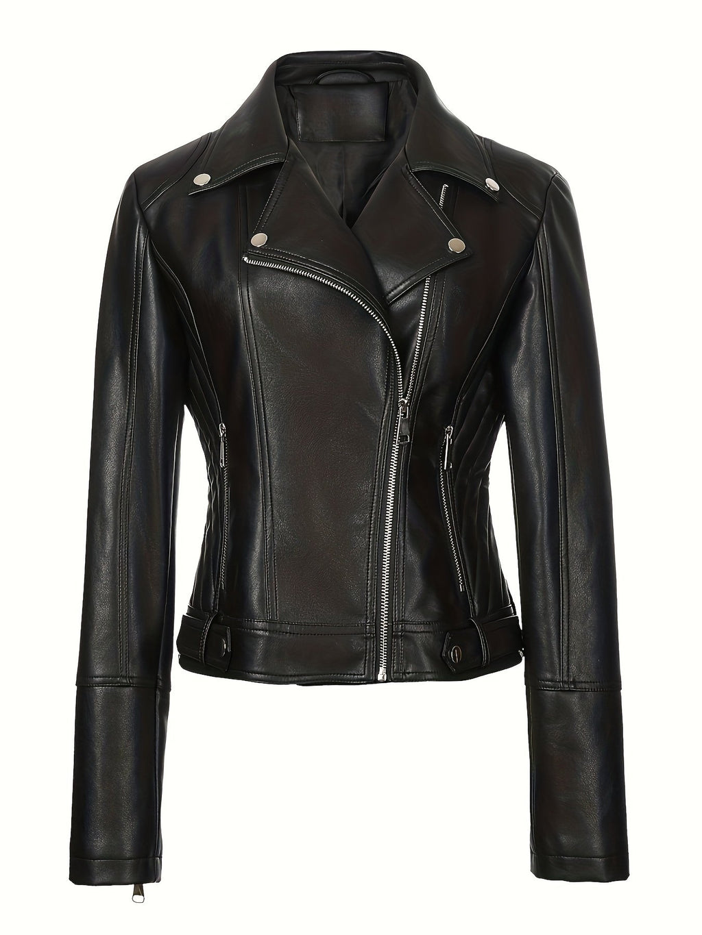 Milky cream faux leather biker jacket for women with zip front