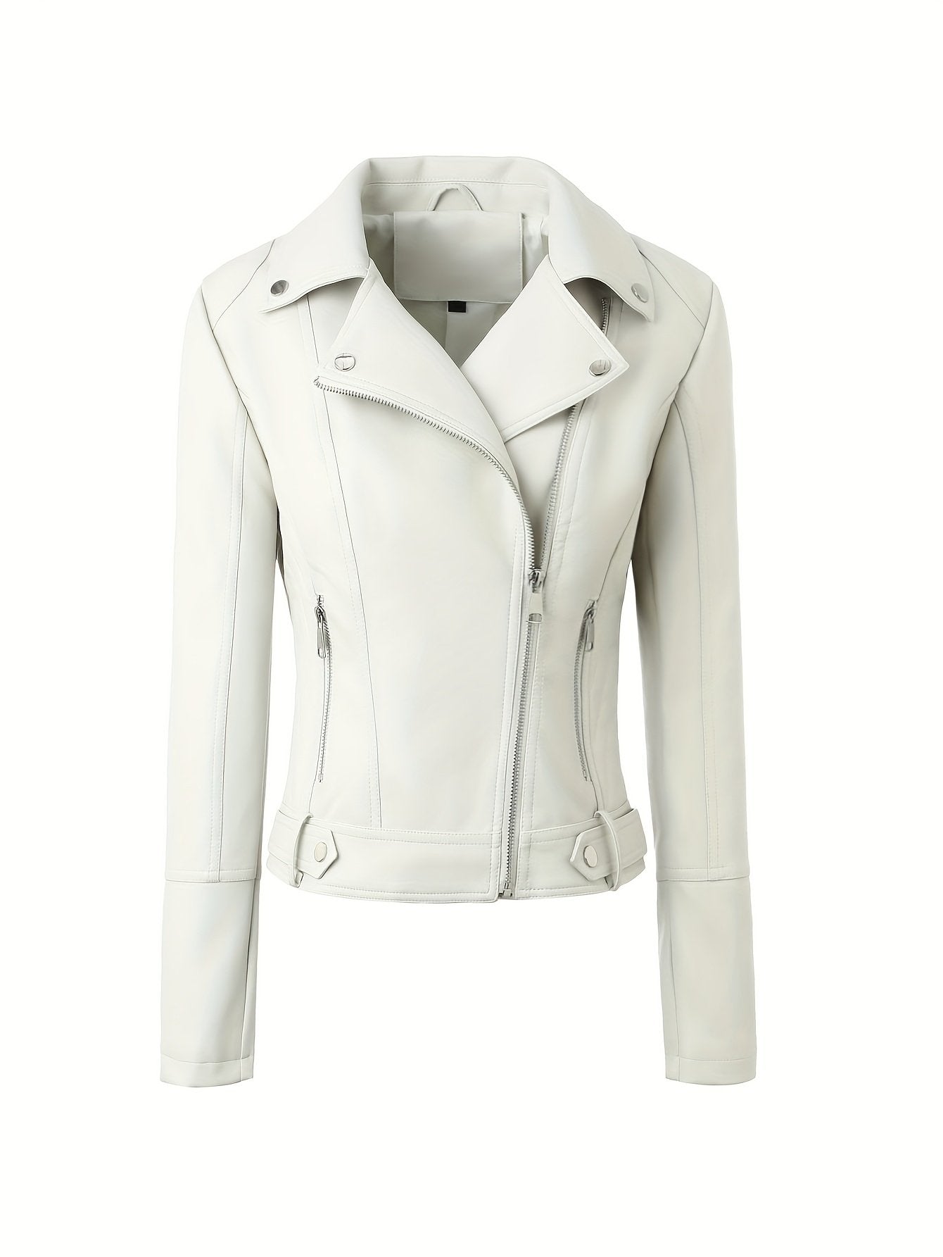 Green faux leather motorcycle jacket for women