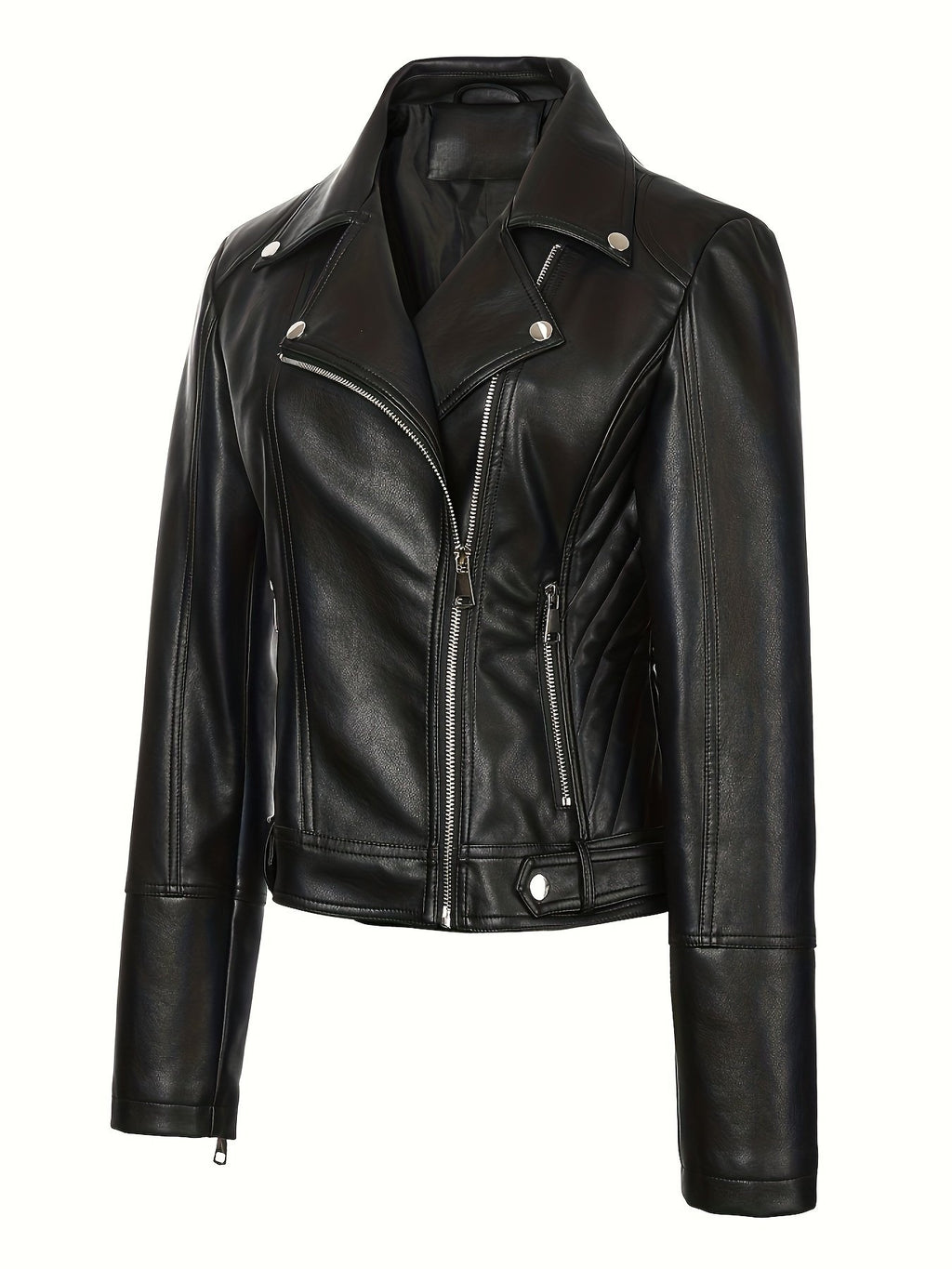 Flared hem detail on the women's slim fit biker jacket