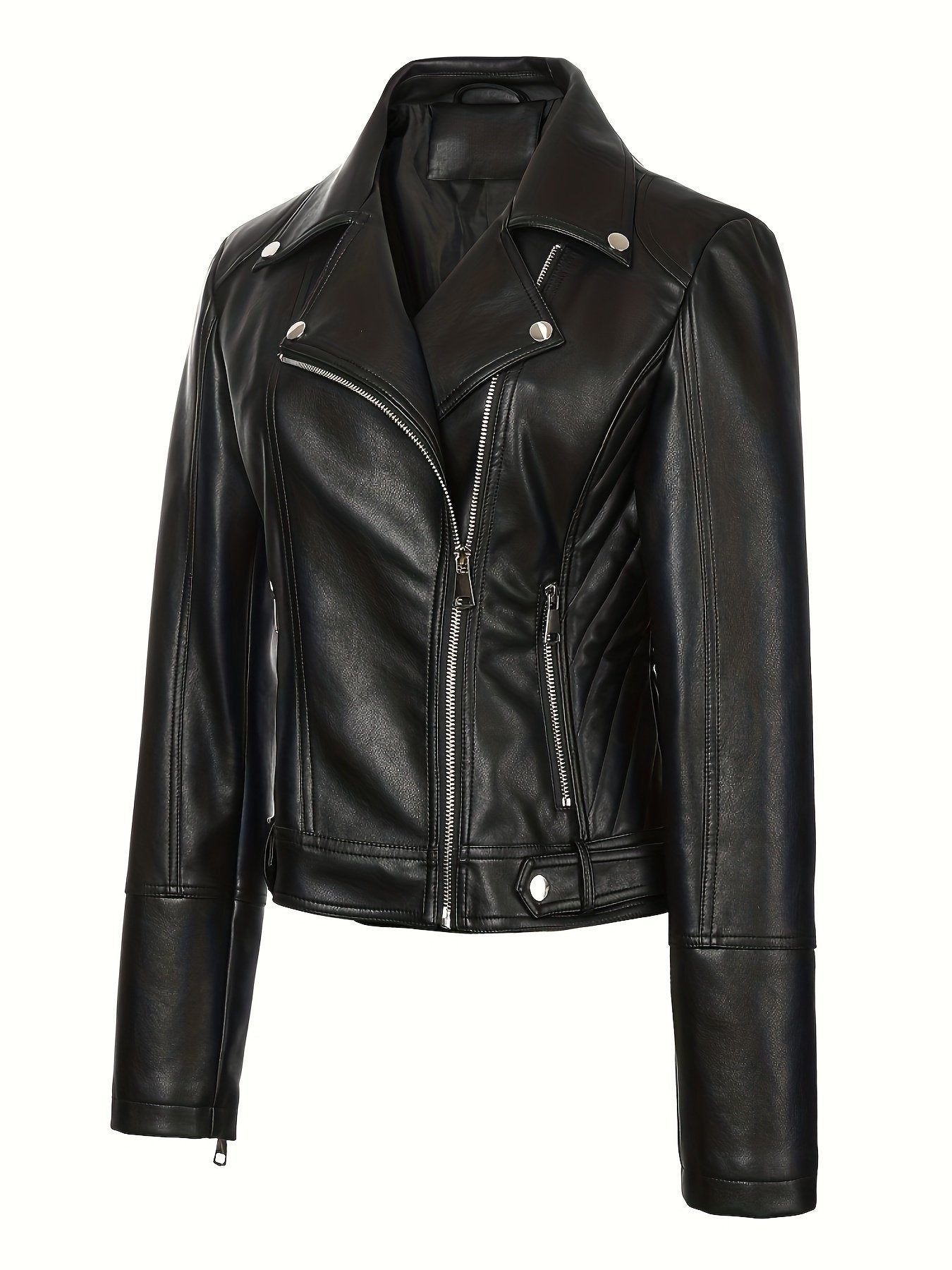 Flared hem detail on the women's slim fit biker jacket