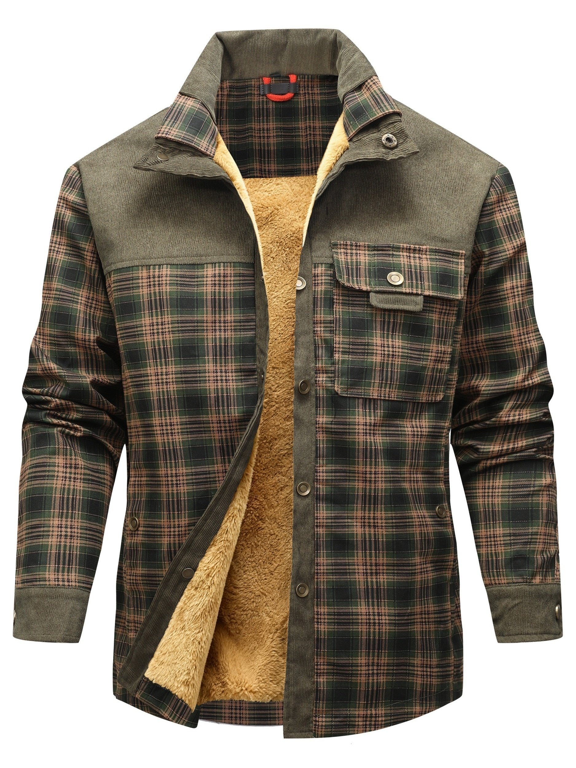 Classic plaid CPO shirt jacket for men with warm fleece lining for winter
