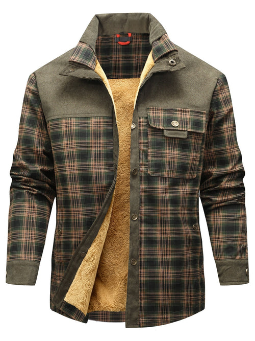 Classic plaid CPO shirt jacket for men with warm fleece lining for winter