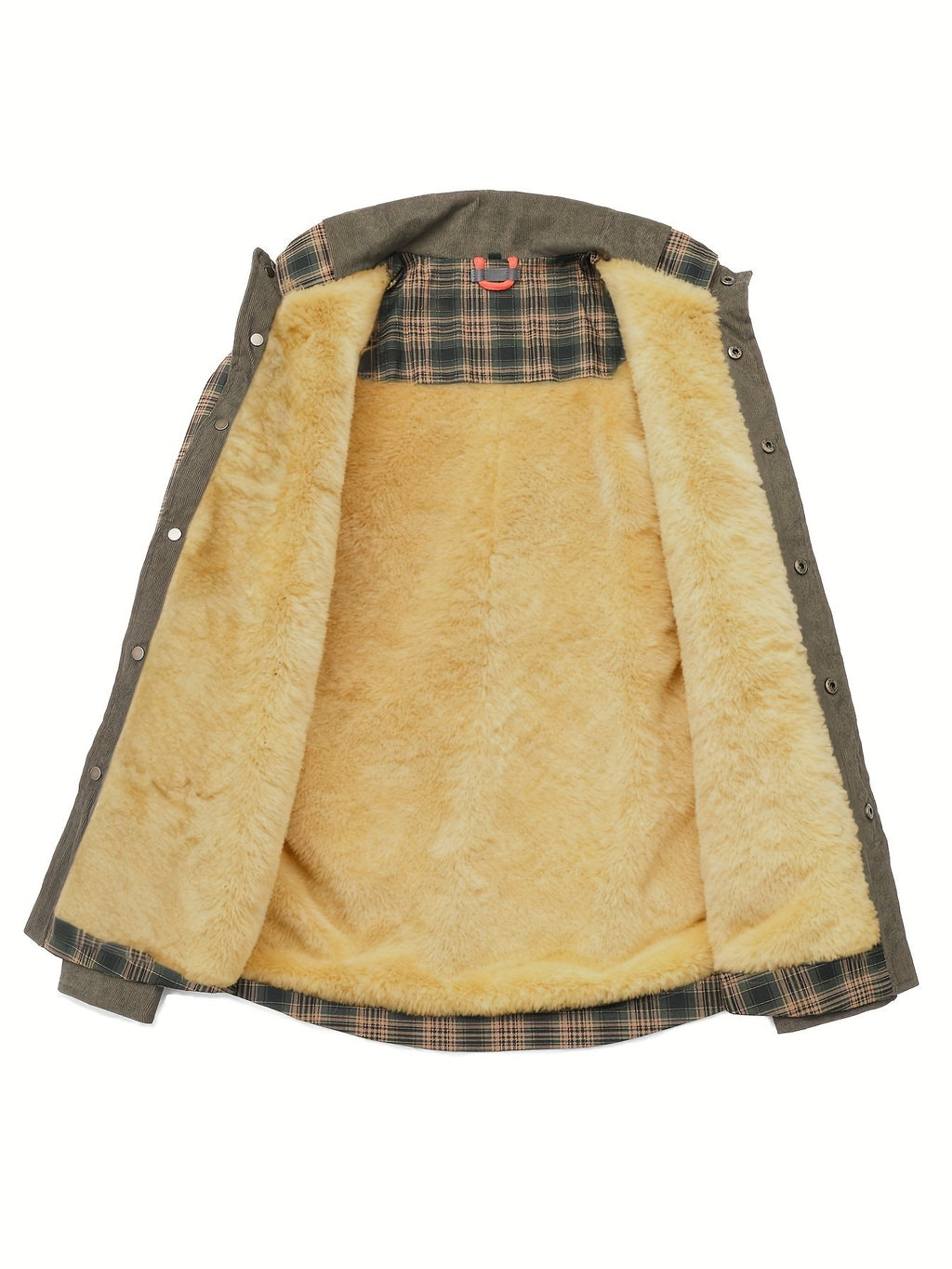 Classic flannel-style plaid shirt jacket for men with fleece warm lining