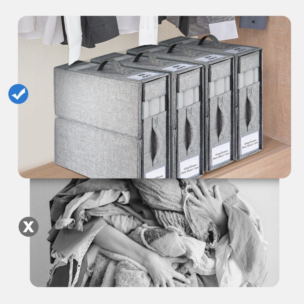 Flip-top linen storage box for bed sheets blankets and towels