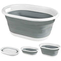 Foldable Laundry Basket Plastic - Small Collapsible Washing Baskets for Clothes - Portable and Ideal for Space Saving Storage Oval Shape - Grey - image 1