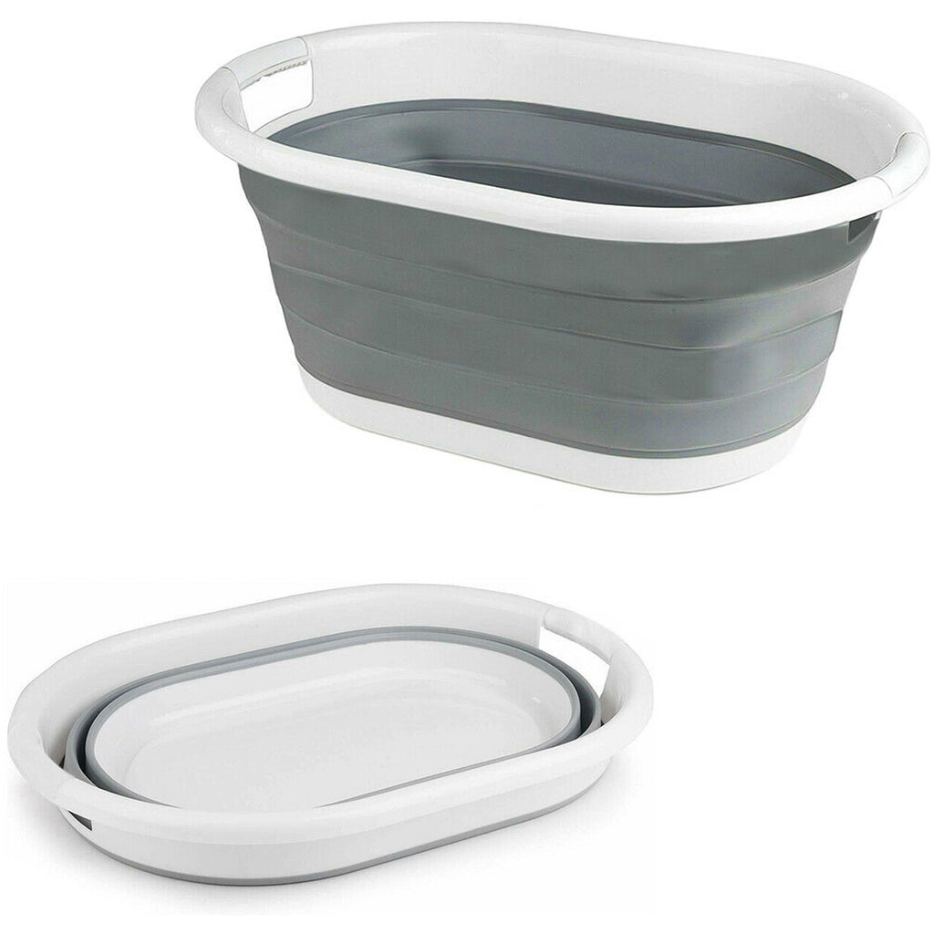 Foldable Laundry Basket Plastic - Small Collapsible Washing Baskets for Clothes - Portable and Ideal for Space Saving Storage Oval Shape - Grey - image 2