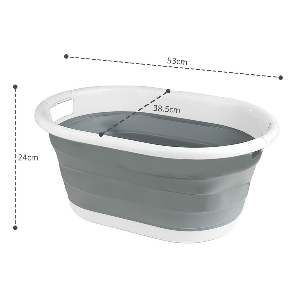 Foldable Laundry Basket Plastic - Small Collapsible Washing Baskets for Clothes - Portable and Ideal for Space Saving Storage Oval Shape - Grey - image 3
