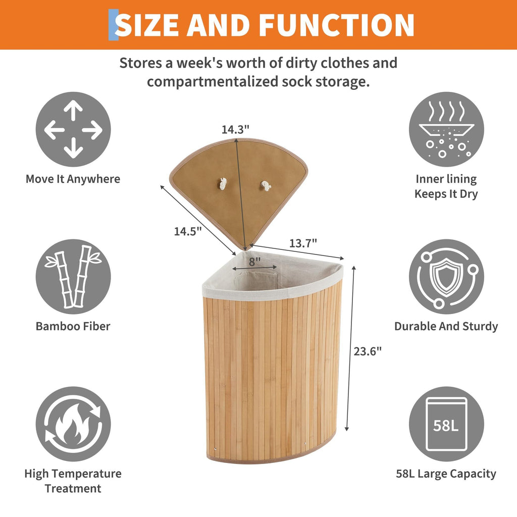 Folding Bamboo Laundry Hamper with Lid, Laundry Basket with Washable Liner Bag, Slim Clothes Storage Hamper for Small Bedrooms Apartments Dorms - image 2