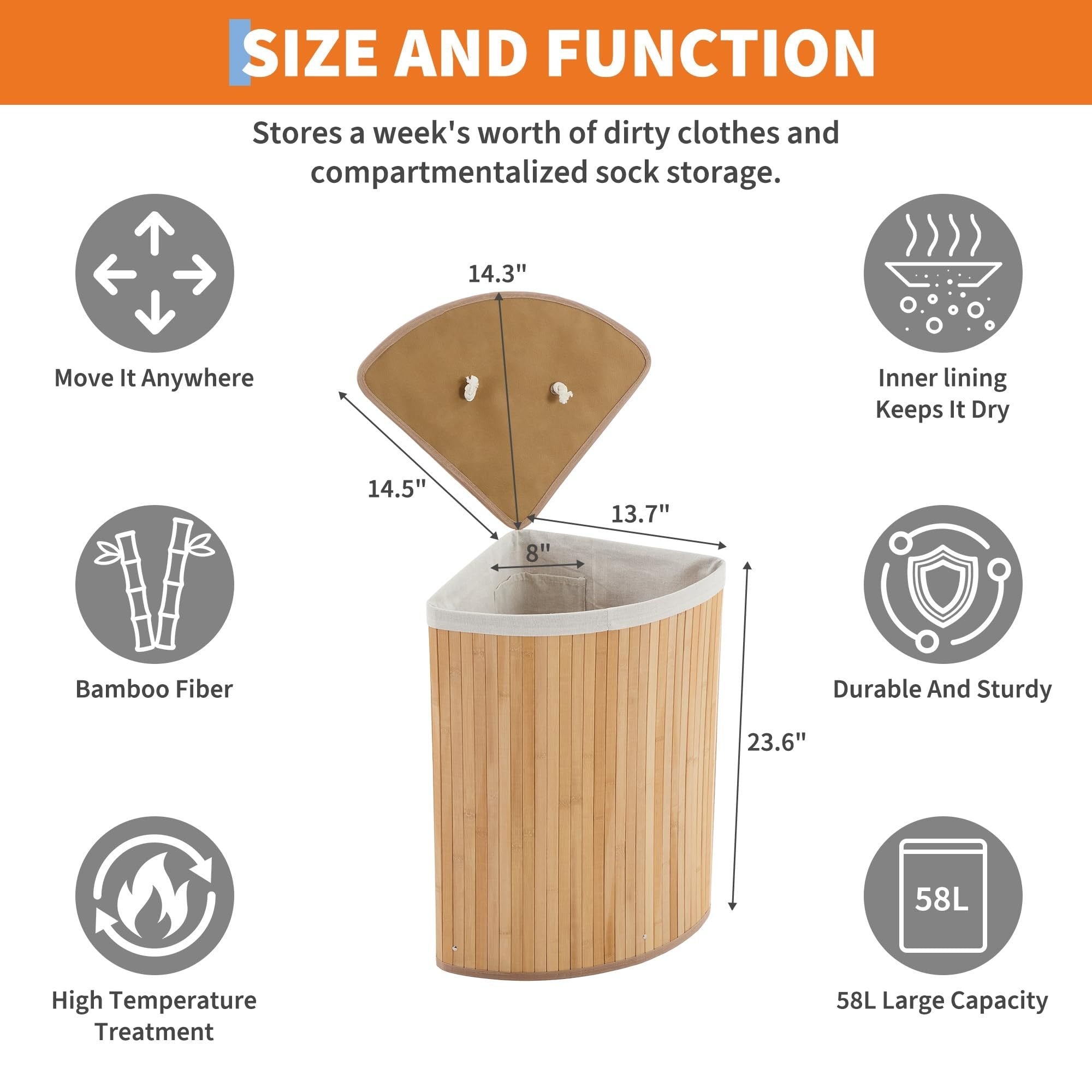 Folding Bamboo Laundry Hamper with Lid, Laundry Basket with Washable Liner Bag, Slim Clothes Storage Hamper for Small Bedrooms Apartments Dorms - image 2