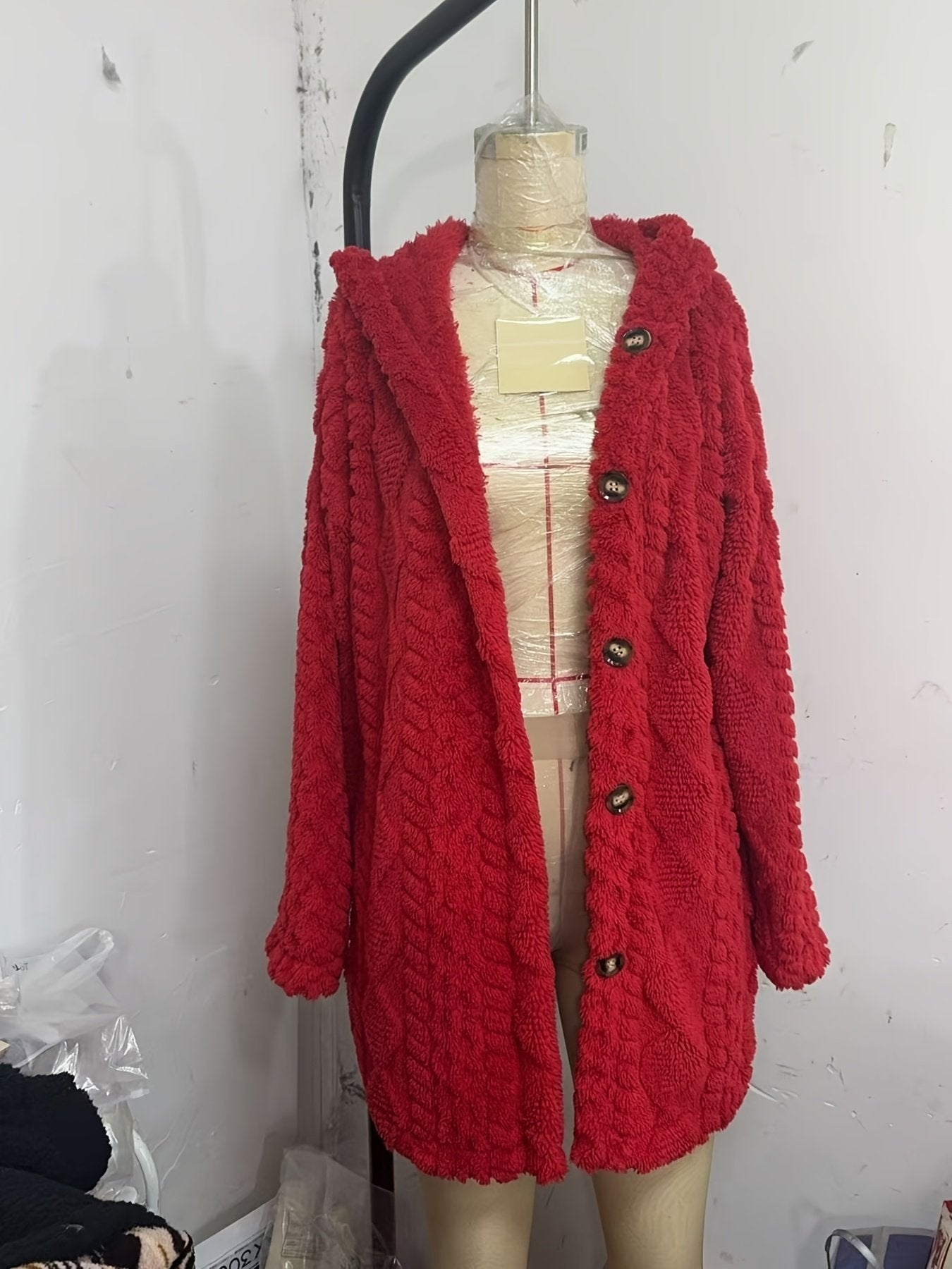 Back view of the women's apricot hooded teddy winter coat