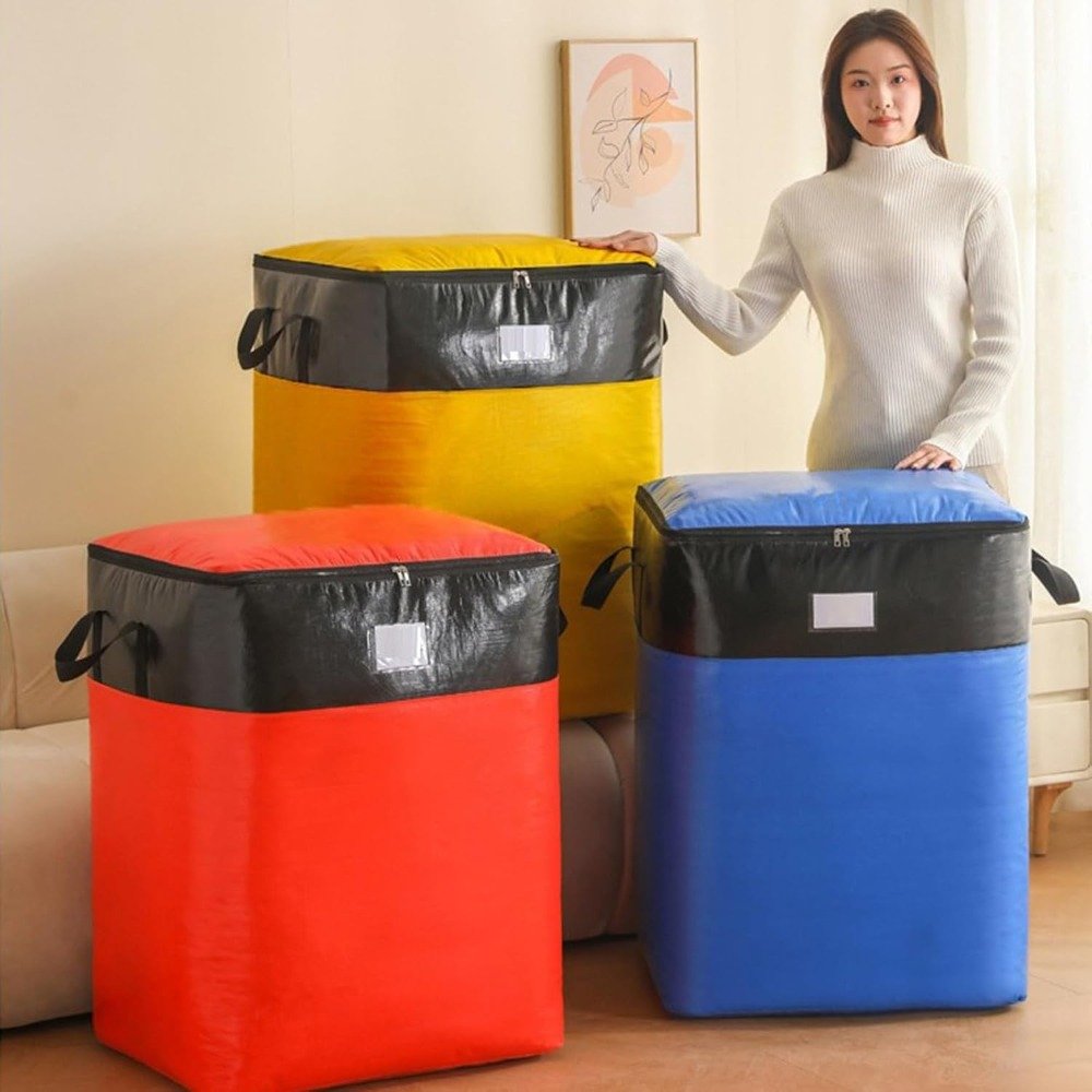 Reinforced carry handles on large heavy duty storage bag