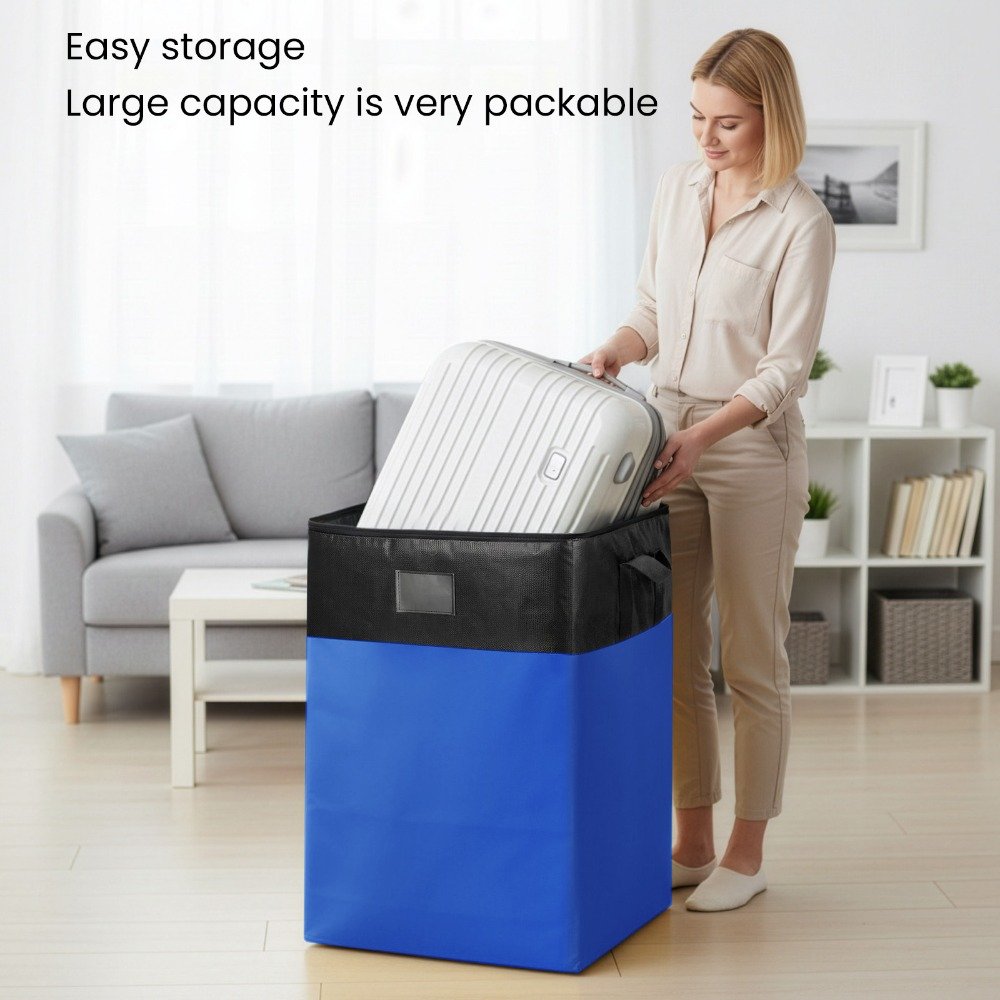 Quilt storage in large heavy duty fabric bag for wardrobe
