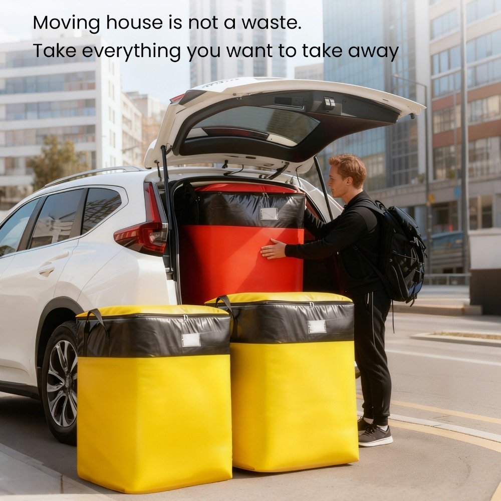Three colour heavy duty storage bags stacked for organisation