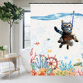Teal blue nautical sea life shower curtain with octopus and starfish
